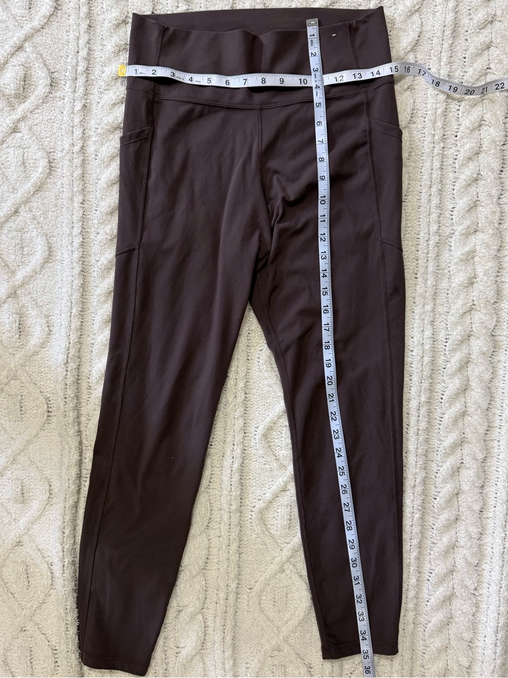 GapFit Sky High Studio Pocket Leggings Brown High Rise Yoga Athletic Pants Large - Picture 6 of 16